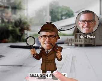 Benutzerdefinierte Detektiv Coach Figur Schmuckstück Porträt Karikatur Schreibtisch Namensschild Personalisierte Ermittler Geschenk Acryl Plaque Schild Büro Dekor