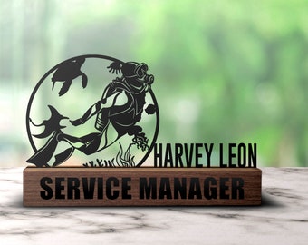 Placa de escritorio personalizada para buceo, placa con nombre de buzo, letrero de oficina, placa de estantería, decoración de graduación, regalo para el hombre.