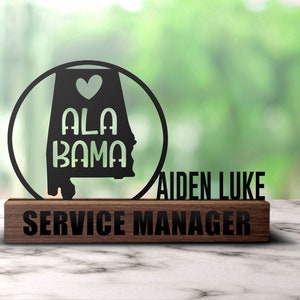 Aangepaste Alabama kaart bureau naamplaat wig, gepersonaliseerd Born in Alabama staat naambord kantoorbord bedrijf plank tafelblad plaque decor
