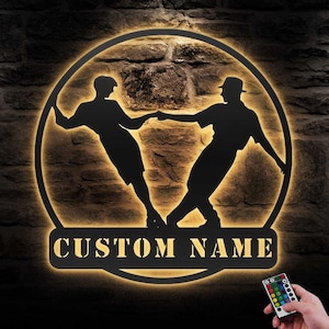 Custom Couple Dancing Metal Wall Art LED Lights Personalized Classic Dancer Name Sign Home Decor Dance Room Decoration Birthday Christmas