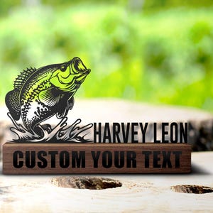 Custom Crappie Fish Desk Name Plate Wedge Personalized Fisher Nameplate Executive Office Sign Company Shelf Tabletop Fishing Decor Christmas