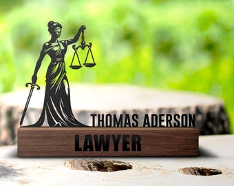Custom Justice Scales Lawyer Desk Name Plate Wedge Personalized Attorney Nameplate Office Sign Company Plaque Judge Decor Graduation Gift