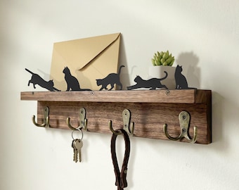 Funny Cat Wooden Floating Shelf Metal Wall Art Sign Home Decor Pet Owner Cat Lovers Cat Mom Cat Dad Gift Entryway Organizer Key Hook Holder