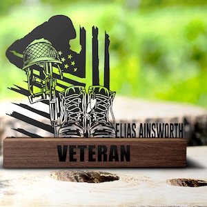 Custom Soldier Military Desk Name Plate Wedge Personalized Veteran Nameplate Office Sign Shelf Tabletop American Troops Plaque Decor