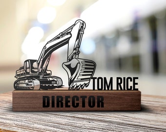 Placa de identificación de escritorio con forma de cuña para excavadora personalizada, placa de identificación personalizada para oficina, estante de empresa, placa de mesa, decoración para construcción de equipos pesados