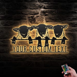 Custom Sheep Farmhouse Metal Wall Art LED Light Personalized Sheep Farm Name Sign Home Decor Sheep Barn Decoration Christmas Birthday Gift