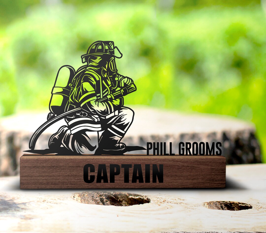 Custom Firefighter Desk Name Plate Wedge Personalized Fireman Nameplate