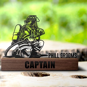 Placa con nombre de bombero personalizada para escritorio, placa con nombre de bombero personalizada, letrero ejecutivo para oficina, estante de mesa, placa decorativa para departamento de bomberos