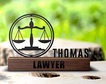 Custom Justice Scales Lawyer Desk Name Plate Wedge Personalized Attorney Nameplate Office Sign Company Plaque Judge Decor Graduation Gift