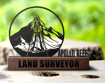 Custom Land Surveyor Desk Name Plate Wedge Personalized Construction Nameplate Office Sign Company Shelf Tabletop Gift Plaque Decor