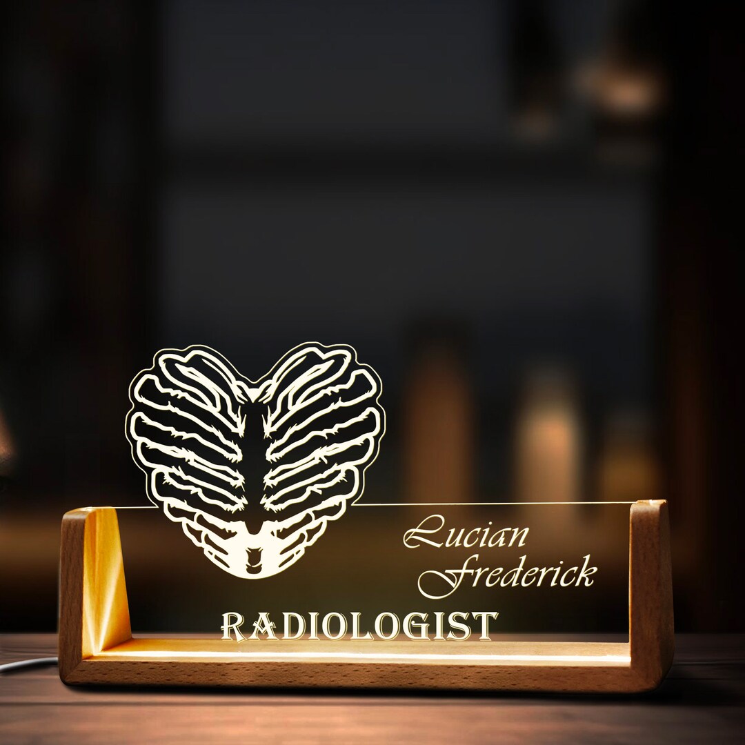 Custom Radiologist Name Plate Personalized Radiology LED Light Wooden Base Acrylic Office