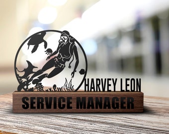 Placa de escritorio personalizada para buceo, placa con nombre de buzo, letrero de oficina, placa de estantería, decoración de graduación, regalo para el hombre.