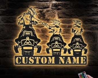 Custom Father Son Snowmobile Metal Wall Art LED Light Personalized Ski-Doo Name Sign Home Decor Motor Sled Biker Man Cave Decoration Gift