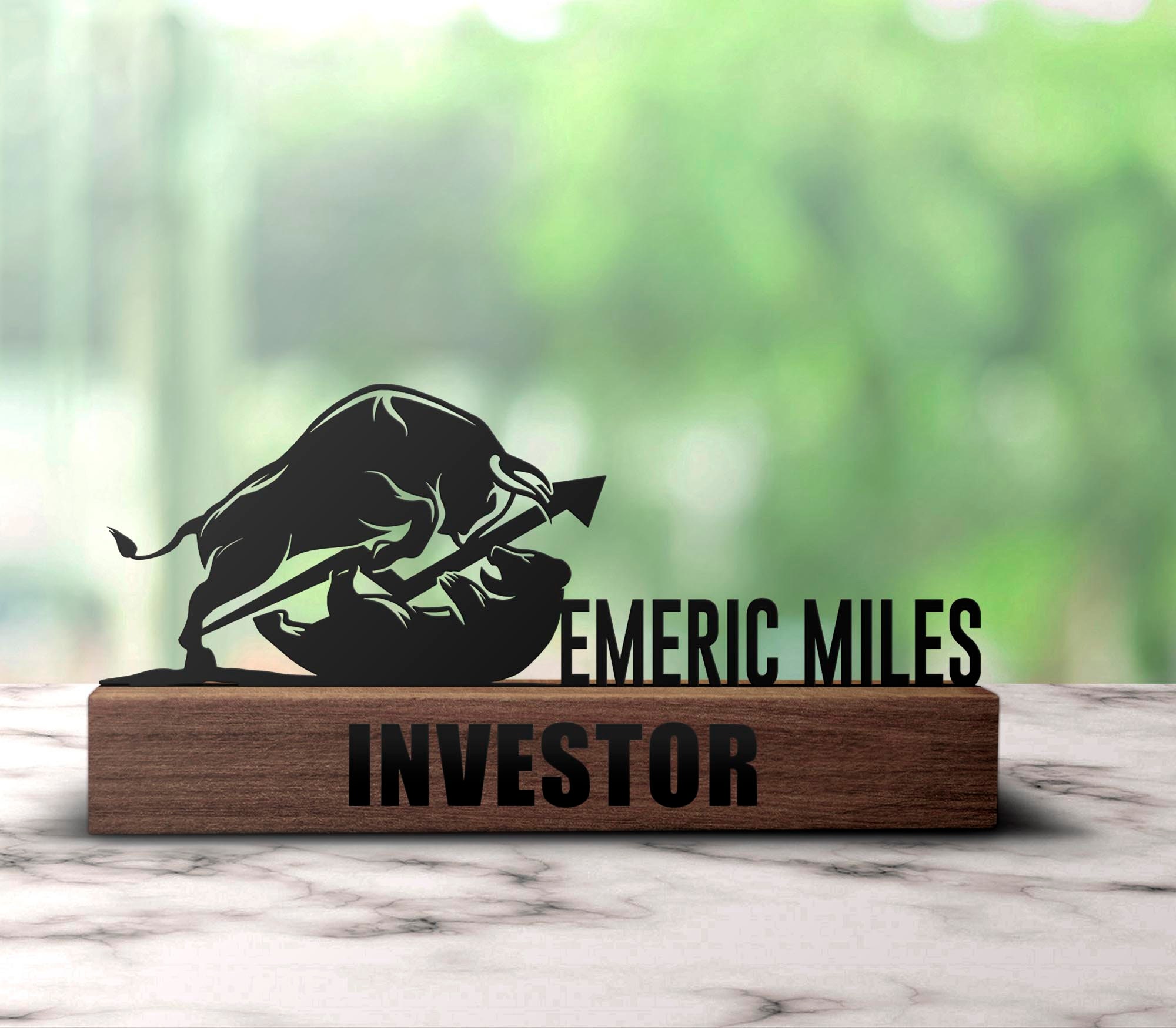 Custom Investor Desk Name Plate Wedge Personalized Investments Nameplate Office Sign Plaque Shelf Tabletop Financial Adviser Gift Decor
