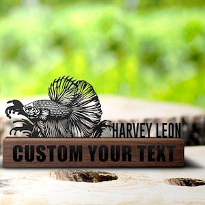 Custom Siamese Fighting Fish Desk Name Plate Wedge Personalized Fisher Nameplate Executive Office Sign Company Shelf Tabletop Fishing Decor