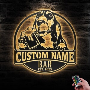 Custom Basset Hound Thirsty Beer Pub Metal Wall Art LED Light Personalized Beer Bar Name Sign Home Decor Dog Beer Man Cave Decoration