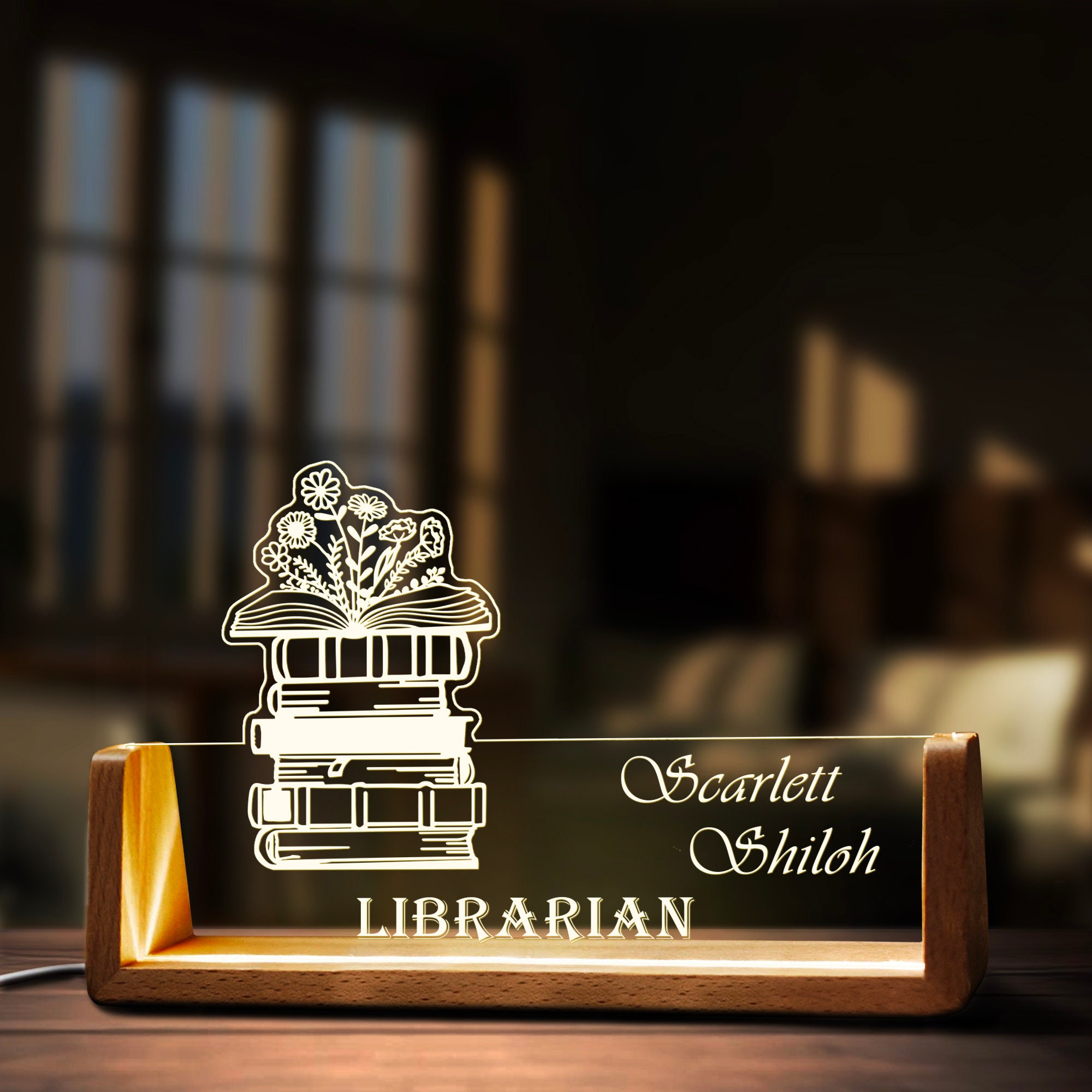 Teacher Name Sign Personalized LED Acrylic Desk Name Plate - Custom ...