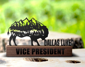 Placa de escritorio con nombre de búfalo de bisonte personalizada, placa de nombre de granja personalizada, letrero de oficina, estante de empresa, placa de mesa, regalos de vida en la granja, decoración
