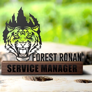 Custom Tiger Desk Name Plate Wedge, Personalized Nameplate Wildlife Lover Gift Office Sign Company Shelf Tabletop Plaque Gift Decor