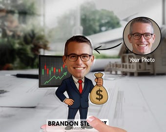 Custom Investor Figurine Trinket Portrait Caricature Desk Name Plate Personalized Trader Stock Crypto Forex Trading Gift Acrylic Sign Decor