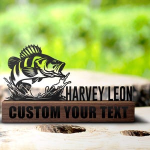 Custom Perch Fish Desk Name Plate Wedge Personalized Fisher Nameplate Executive Office Sign Company Shelf Tabletop Fishing Decor Christmas