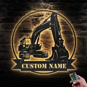 Custom Excavator Driver Metal Wall Art LED Light Personalized Heavy Equipment Name Sign Home Decor Construction Decoration Man Cave Dad Gift