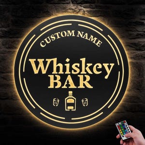 Benutzerdefinierte Home Pub Gin Whisky Bar Metall Wandkunst LED-Licht Personalisierte Bourbon Cocktail Trinken Namensschild Wohnkultur Mann Höhle Dekoration