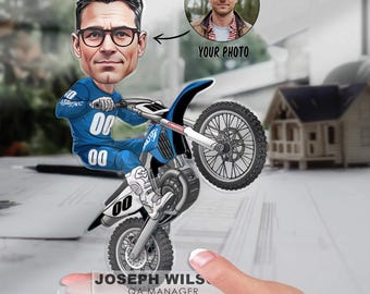 Custom Motocross Biker Figurine Trinket Caricature Portrait Desk Name Plate Personalized Acrylic Dirt Bike Motorcycle Dirtbike Plaque Gift