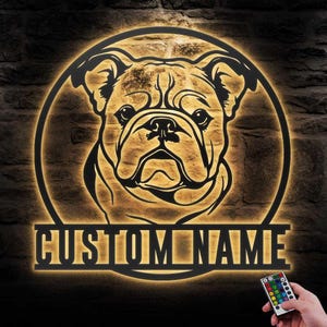 Custom Peeking BullDog Metal Wall Art LED Light Personalized Lab Dog Lover Name Sign Home Decor Kid Nursery Pet Animal Decoration