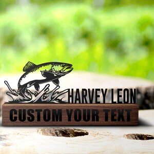 Custom Trout Fish Desk Name Plate Wedge Personalized Fisher Nameplate Executive Office Sign Company Shelf Tabletop Fishing Decor Christmas