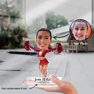Custom Female Cheerleader Figurine Trinket Caricature Portrait Desk Name Plate Personalized 3D Acrylic Cartoon Girl Cheerleading Plaque Gift