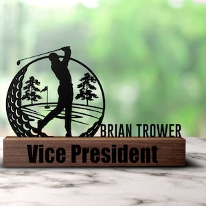 Custom Golf Desk Name Plate Wedge, Personalized Golfing Club Nameplate Office Sign Company Plaque Phd Graduation Golfer Gift Decor