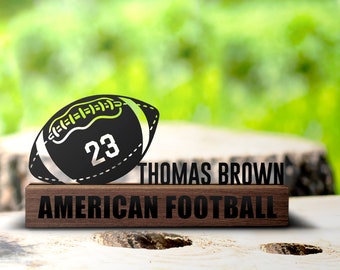 Custom American Football Desk Name Plate Wedge Personalized Football Player Name Nameplate Office Sign Shelf Tabletop Decor Coach Birthday