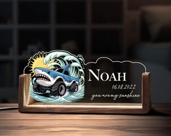 Custom Monster Truck Night Light Personalized Name Acrylic Wooden Lamp Led Boy Toddler Kids Bedroom Nursery Decor Baby Shower Birthday Gift