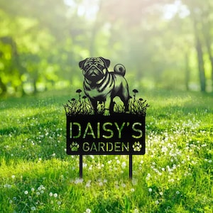 Custom Pug Dog Metal Memorial Garden Stake Personalized Pet Grave Marker Name Sign Remembrance Stake Decor Sympathy Dog Loss Christmas Gift