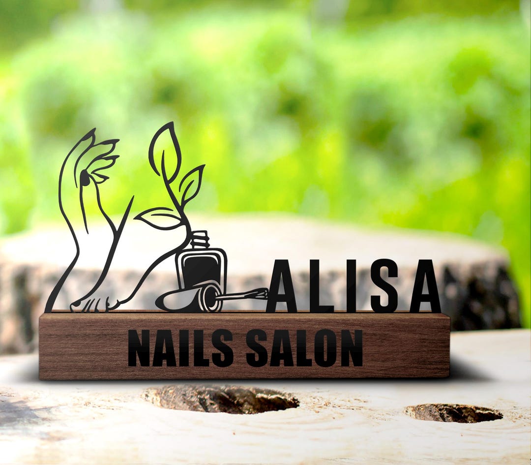 Nail Table Sign Custom Nails Salon Desk Name Plate Wedge Personalized Manicure and ...