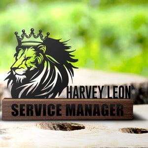 Custom Lion Desk Name Plate Wedge, Personalized Nameplate Wildlife Lover Gift Office Sign Company Shelf Tabletop Plaque Gift Decor