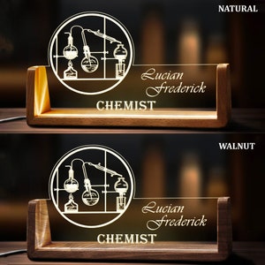 Custom Chemistry Teacher Desk Name Plate Personalized Chemistr LED Light Wooden Base Acrylic Office Accessories Wood Name Sign Decor Gift image 5