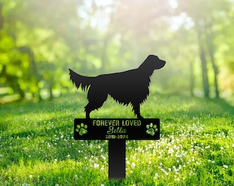 Benutzerdefinierte Englisch Setter Hund Metall Gedenk Gartenstecker Personalisierte Haustier Grabstein Name Schild Erinnerung Einsatz Dekor Sympathie Hund Verlust Geschenk