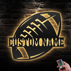Custom American Football Metal Wall Art LED Light Personalized Player Name Sign Home Decor Kid Boy Girl Nursery Decoration Christmas Gift