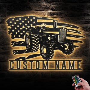 Custom US Farm Tractor Driver Metal Wall Art LED Light Personalized Farm Truck Name Sign Home Decor Man Cave Decoration Farmer Birthday