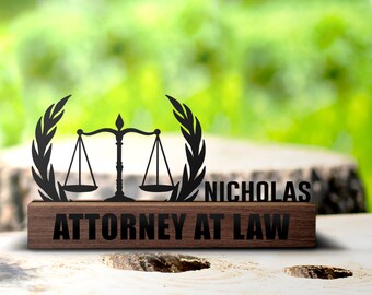 Custom Lawyer Desk Name Plate Wedge, Personalized Attorney Gift Nameplate Office Sign Graduation Gift Scale Of Justice Plaque Decor Gift