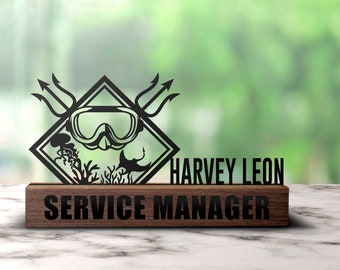 Placa de escritorio personalizada para buceo, placa con nombre de buzo, letrero de oficina, placa de estantería, decoración de graduación, regalo para el hombre.
