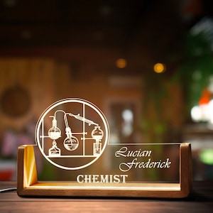 Custom Chemistry Teacher Desk Name Plate Personalized Chemistr LED Light Wooden Base Acrylic Office Accessories Wood Name Sign Decor Gift image 6