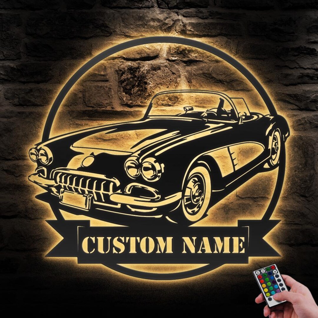 Custom Garage Metal Wall Art LED Light Personalized Vintage Muscle Car ...