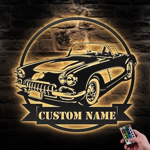 Custom Garage Metal Wall Art LED Light Personalized Vintage Muscle Car Name Sign Home Decor Mechanic Repair Decoration Repairman Man Cave