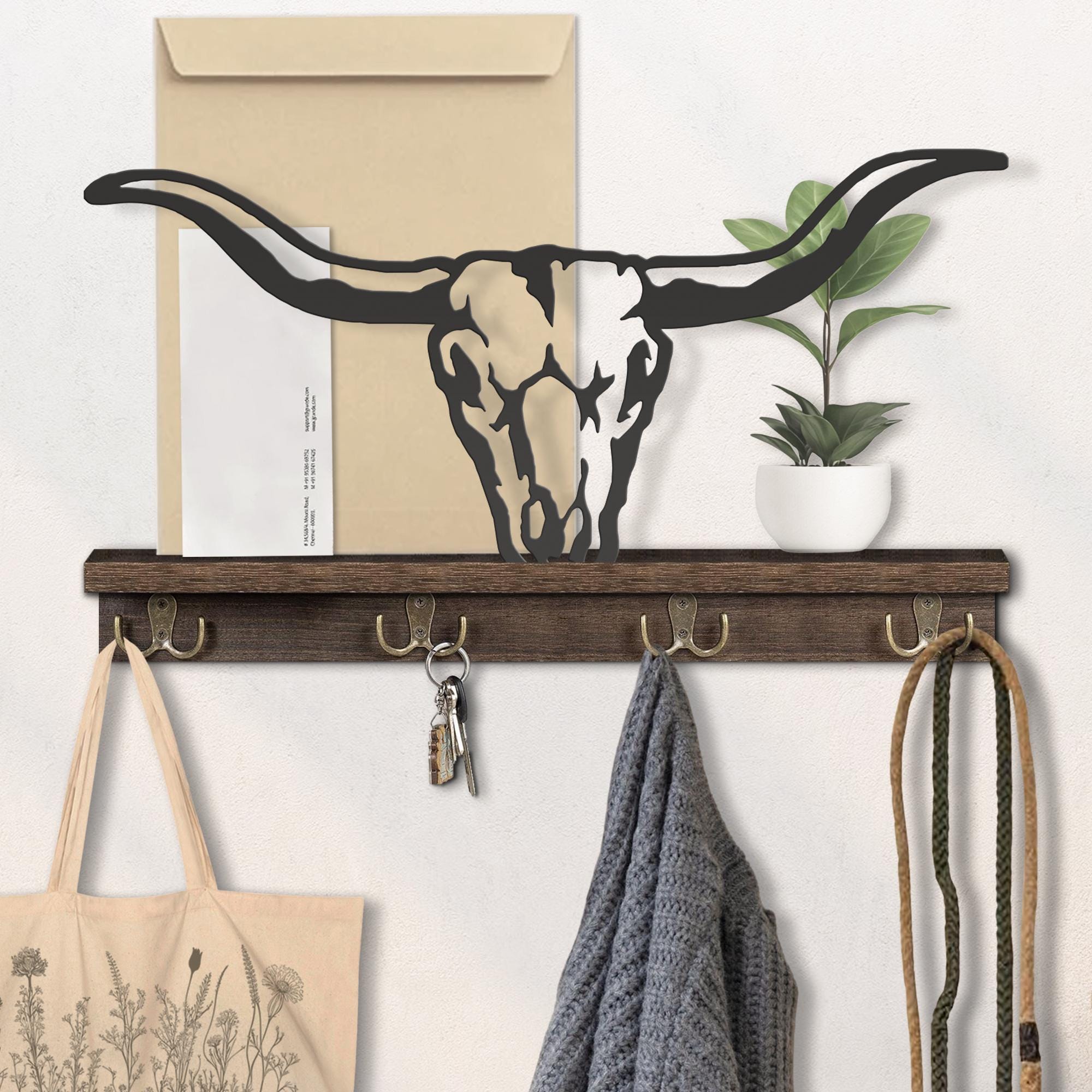 Steer Wall Hook Bull Coat Hanger – Texas Longhorn Key Holder Cast Iron