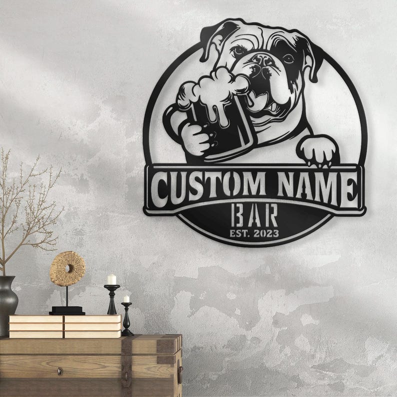 Custom English Bulldog Thirsty Beer Pub Metal Wall Art LED Light ...
