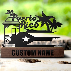 Kundenspezifisches beunruhigtes PU-Rico-Flaggen-Namensschild-Keil personifiziertes Fuerte-Rico-Typenschild-Büroschild geboren in Fuerte Rico-Geschenk-Plaque-Dekor