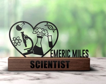 Custom Scientist Desk Name Plate Wedge Personalized Science Lover Nameplate Office Sign Plaque Shelf Tabletop Science Lab Gift Decor
